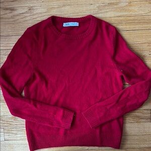 Zara Red Crewneck Sweater Soft Knit Classic